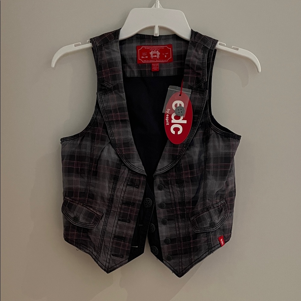 EDC Women's Checkered Vest - Greys and Pinks